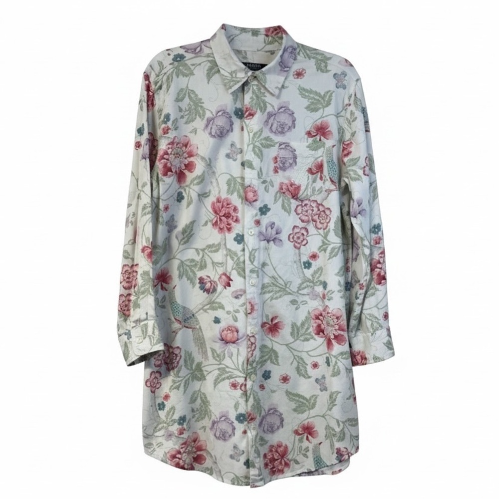 Lauren Ralph Lauren Floral Button Down Sleep Shirt Embroidered Monogram Size M